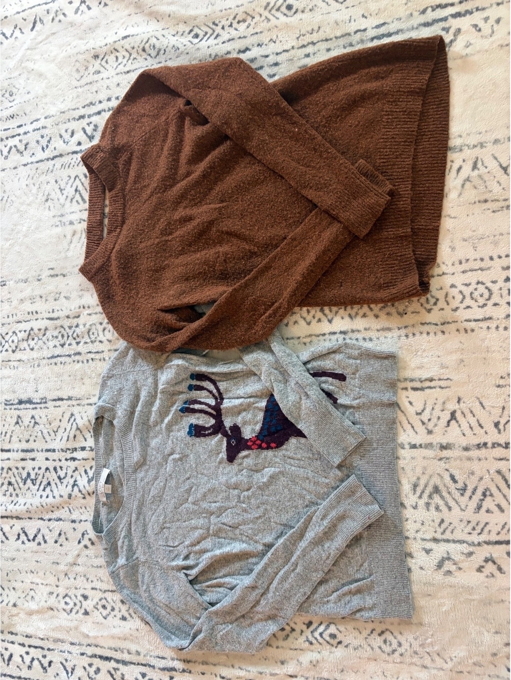 Ann Taylor LOFT Women's Sweaters Bundle - Brown Textured & Gray Reindeer XS